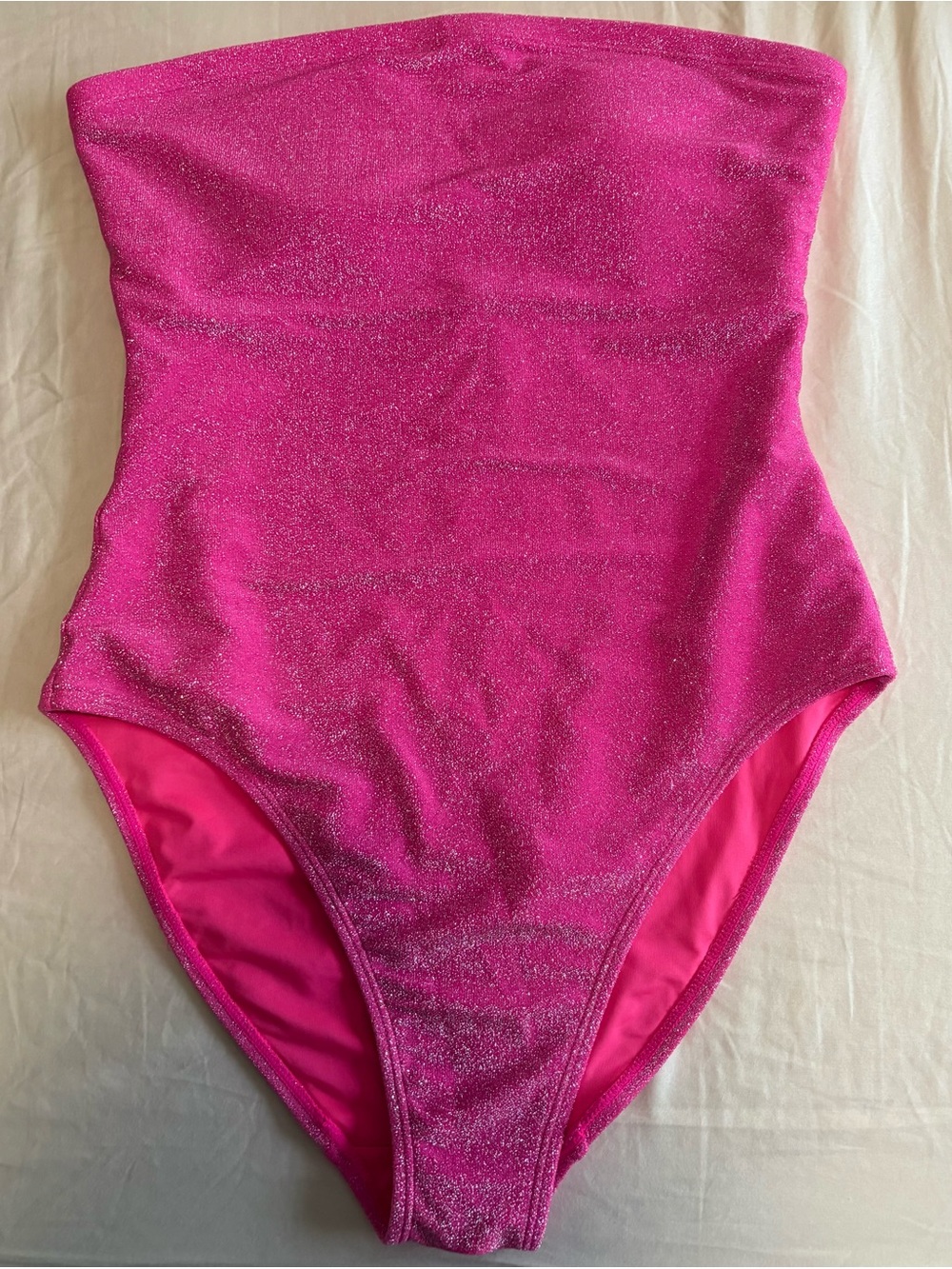 Good American Hot Pink Sparkle Strapless One-Piece Swimsuit